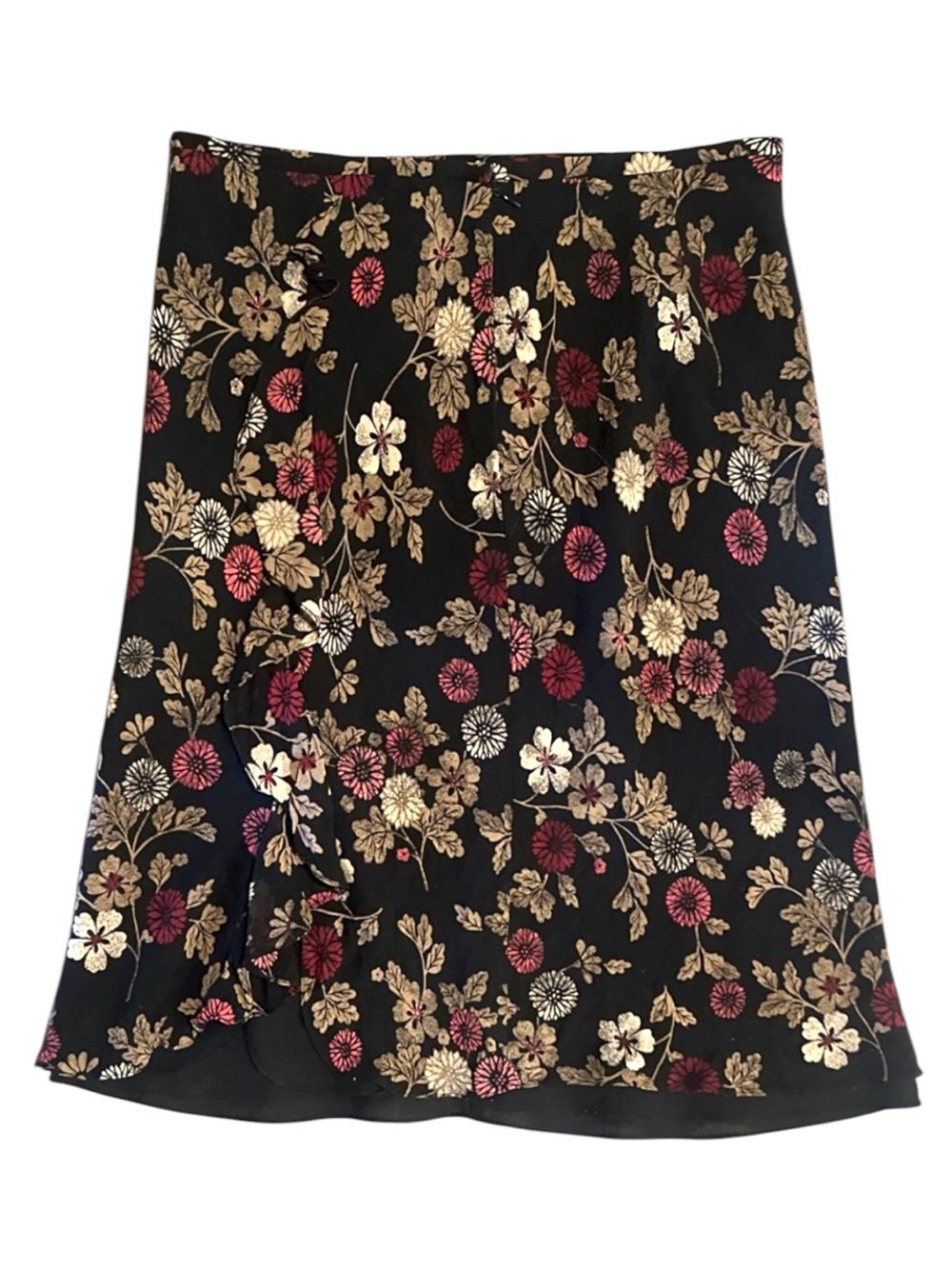 LOFT Silk Floral Midi Skirt – Black – Size 6